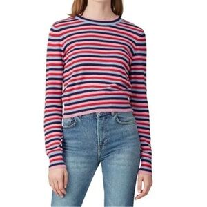 Spiritual Gangster Stripe Nikki Crop Sweater Long Sleeve Top - Pink, Blue Knit M